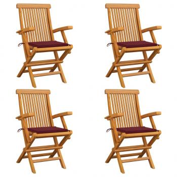 ARDEBO.de - Gartenstühle mit Weinroten Kissen 4 Stk. Massivholz Teak