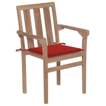 Gartenstühle 2 Stk. mit Roten Kissen Teak Massivholz 