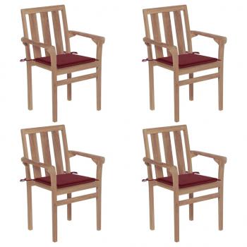 ARDEBO.de - Stapelbare Gartenstühle mit Kissen 4 Stk. Massivholz Teak