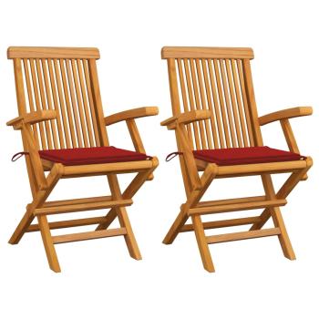 ARDEBO.de - Gartenstühle mit Roten Kissen 2 Stk. Massivholz Teak