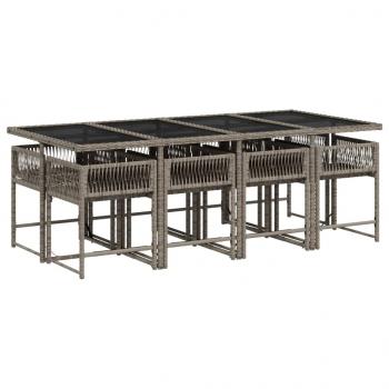 9-tlg. Garten-Essgruppe mit Kissen Grau Poly Rattan