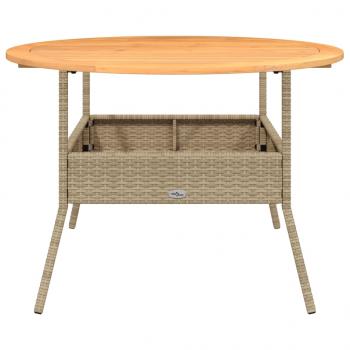 Gartentisch mit Holzplatte Beige Ø110x71 cm Poly Rattan
