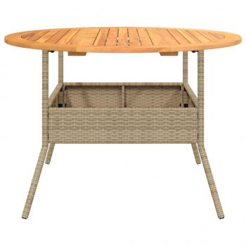 Gartentisch mit Holzplatte Beige Ø110x71 cm Poly Rattan