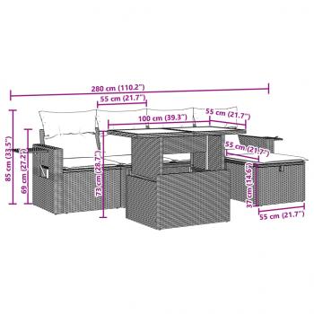 6-tlg. Garten-Sofagarnitur mit Kissen Grau Poly Rattan