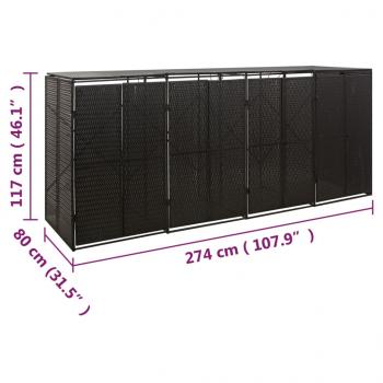 Mülltonnenbox für 4 Tonnen Schwarz 274x80x117 cm Poly Rattan