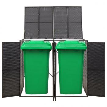 Mülltonnenbox für 2 Tonnen Schwarz 140x80x117 cm Poly Rattan