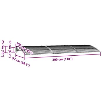 Türvordach Grau 300x100 cm Polycarbonat