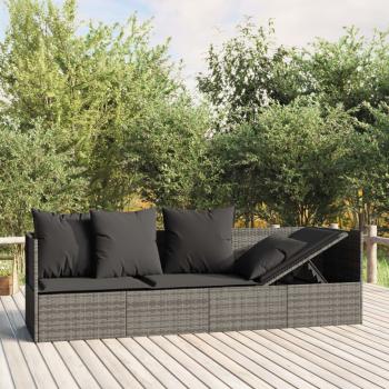 ARDEBO.de - Outdoor-Loungebett mit Kissen Grau Poly Rattan