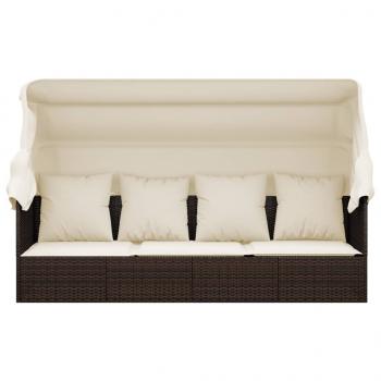 Outdoor-Loungebett mit Dach und Kissen Braun Poly Rattan