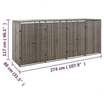Mülltonnenbox für 4 Tonnen Grau 274x80x117 cm Poly Rattan