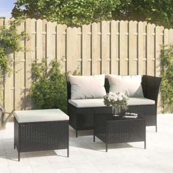 ARDEBO.de - 3-tlg. Garten-Lounge-Set mit Kissen Schwarz Poly Rattan