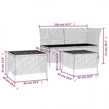 3-tlg. Garten-Lounge-Set mit Kissen Schwarz Poly Rattan