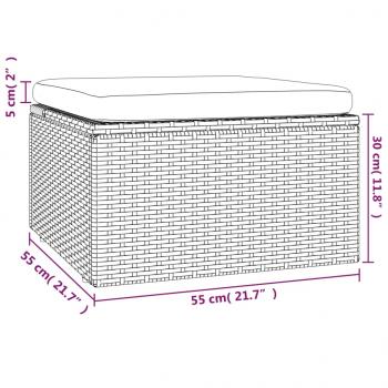 Gartenhocker mit Kissen Grau 55x55x30 cm Poly Rattan