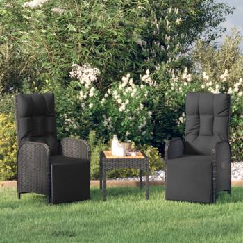 ARDEBO.de - Garten-Relaxstühle 2 Stk. mit Tisch Schwarz Poly Rattan