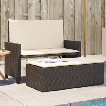 ARDEBO.de - Gartenbank mit Kissen und Hocker Braun Poly Rattan