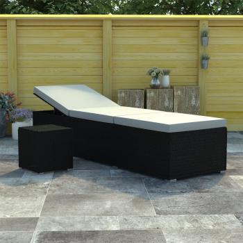 ARDEBO.de - Sonnenliege mit Auflage und Teetisch Poly Rattan Schwarz