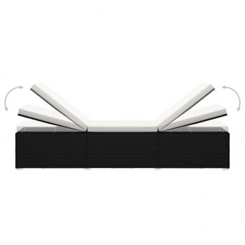Sonnenliege mit Auflage und Teetisch Poly Rattan Schwarz