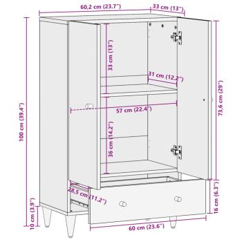 Highboard 60x33x100 cm Massivholz Mango