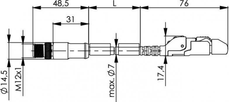 Telegärtner Patchkabel STX M12x1-RJ-45, 5m (100017289)