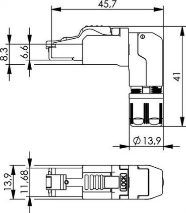Telegärtner MFP8 gewinkelt T568B, Cat.6A (100023064)