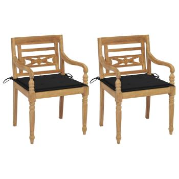 ARDEBO.de - Batavia-Stühle 2 Stk. mit Schwarzen Kissen Teak Massivholz