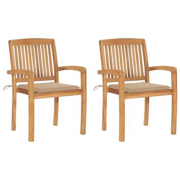 ARDEBO.de - Gartenstühle 2 Stk. mit Beige Kissen Massivholz Teak