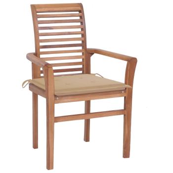 Essstühle 8 Stk. mit Beigen Kissen Massivholz Teak