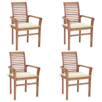 ARDEBO.de - Essstühle 4 Stk. mit Cremeweißen Kissen Massivholz Teak