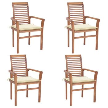 Essstühle 4 Stk. mit Cremeweißen Kissen Massivholz Teak