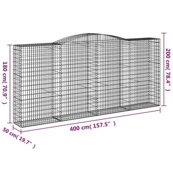 ARDEBO.de - Gabionen mit Hochbogen 9 Stk. 400x50x180/200cm Verzinktes Eisen
