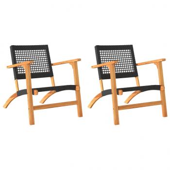 Gartenstühle 2 Stk. Schwarz Poly Rattan und Akazienholz