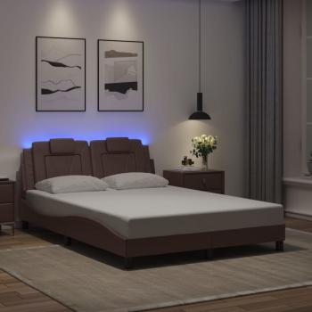 Bettgestell mit LED Braun 140x190 cm Kunstleder