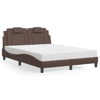 ARDEBO.de - Bett mit Matratze Braun 140x190 cm Kunstleder