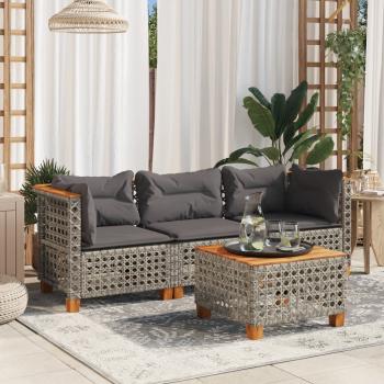 ARDEBO.de - Gartensofa mit Kissen 3-Sitzer Grau Poly Rattan