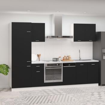 ARDEBO.de - 7-tlg. Küchenzeile Schwarz Holzwerkstoff