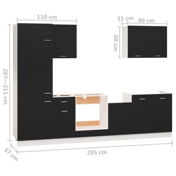 7-tlg. Küchenzeile Schwarz Holzwerkstoff