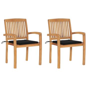 ARDEBO.de - Gartenstühle 2 Stk. mit Schwarzen Kissen Massivholz Teak