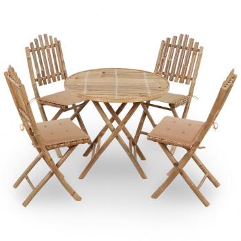 ARDEBO.de - 5-tlg. Garten-Essgruppe mit Kissen Klappbar Bambus