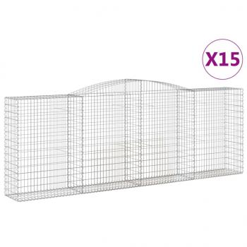 Gabionen mit Hochbogen 15 Stk 400x50x140/160cm Verzinktes Eisen