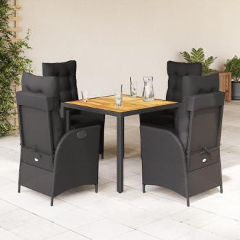 ARDEBO.de - 5-tlg. Garten-Essgruppe mit Kissen Schwarz Poly Rattan