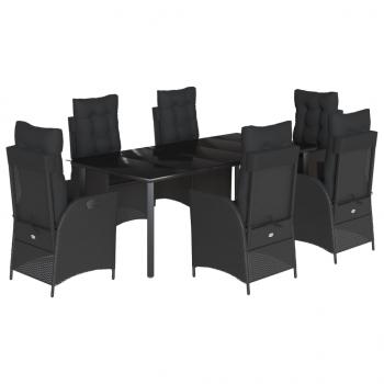 7-tlg. Garten-Essgruppe mit Kissen Schwarz Poly Rattan