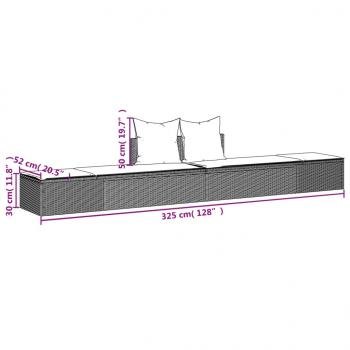 Doppel-Sonnenliege mit Kissen Grau Poly Rattan