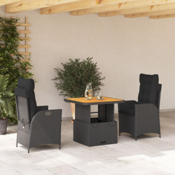 ARDEBO.de - 3-tlg. Garten-Essgruppe mit Kissen Schwarz Poly Rattan