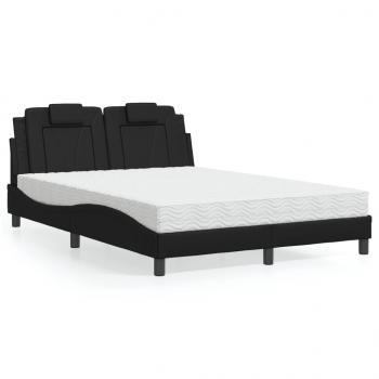ARDEBO.de - Bett mit Matratze Schwarz 140x190 cm Kunstleder