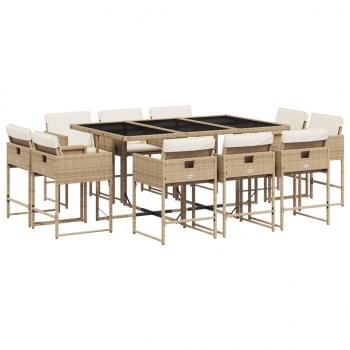 11-tlg. Garten-Essgruppe mit Kissen Beige Poly Rattan