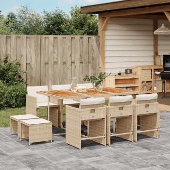 ARDEBO.de - 11-tlg. Garten-Essgruppe mit Kissen Beige Poly Rattan