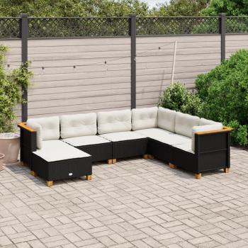 ARDEBO.de - 7-tlg. Garten-Sofagarnitur mit Kissen Schwarz Poly Rattan