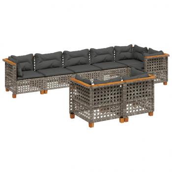 8-tlg. Garten-Sofagarnitur mit Kissen Grau Poly Rattan