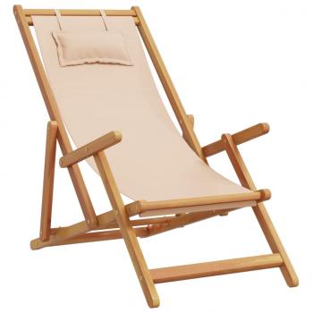 ARDEBO.de - Strandstuhl Klappbar Beige Massivholz Eukalyptus und Stoff