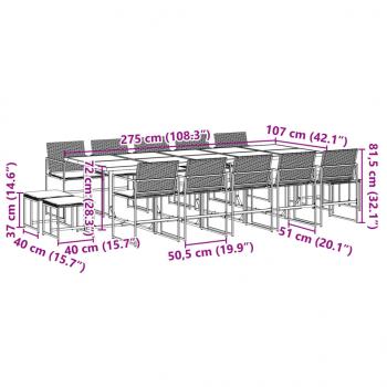 15-tlg. Garten-Essgruppe mit Kissen Schwarz Poly Rattan